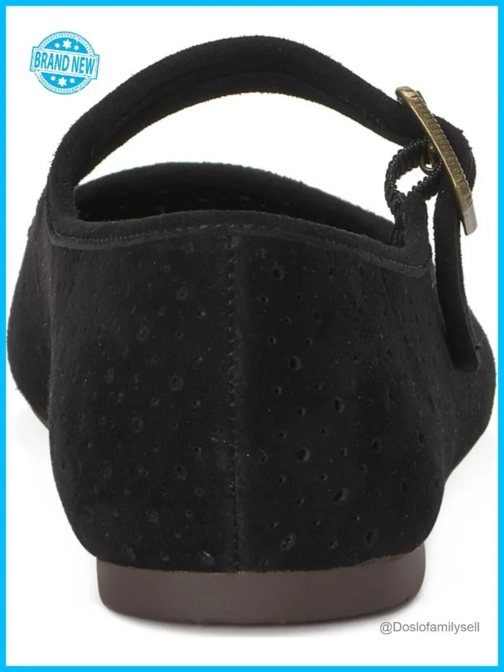 Perforated Suede Mary Jane Flats with Buckle Closure